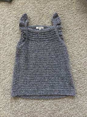 Blue Knit Ruffle Strap Sweater Tank Top